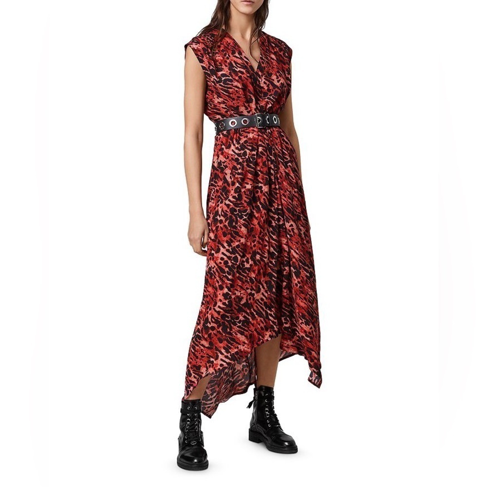 All Saints Tate Ambient Maxi Dress High/Low Hem V-Neck Size XSmall